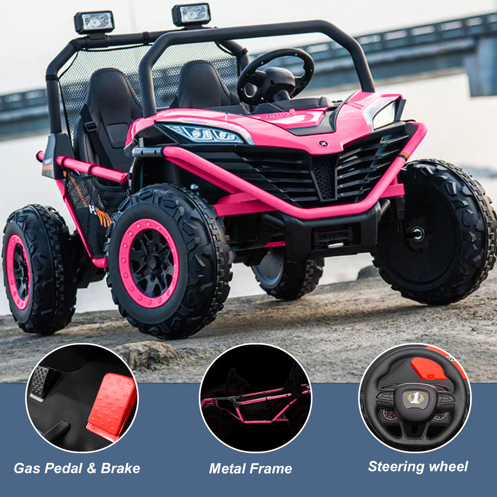 OTTORD 24 V Ride on Car UTV 2 Seater, 2x200W Electric Car Truck with Metal Frame, Brake&Gas Pedal, EVA Tires,3 Speed (Purple Pink)