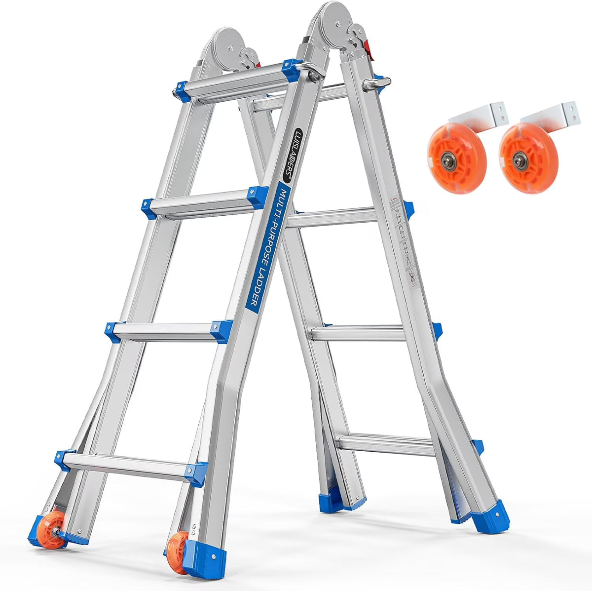 LUISLADDERS Ladder, A Frame 6 Step Ladder Telescoping Ladder, 22 Ft Reach Height Muti Position Folding Ladder Flared Leg & Wheels Design, 330 lbs Capacity Extension Ladder for Household Outdoor Work