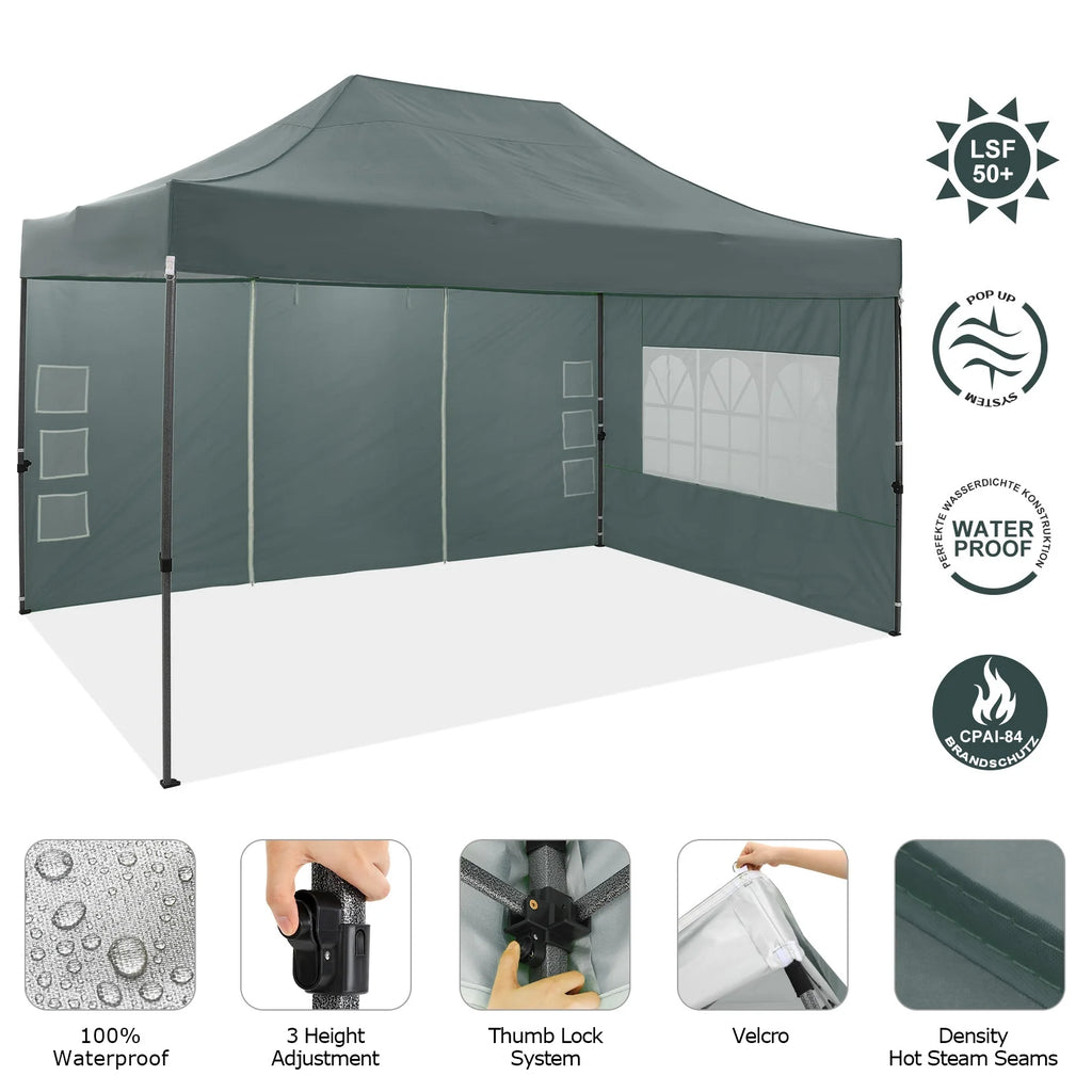 COBIZI 10x15ft Pop up Canopy, Easy up Heavy Duty Canopy Tent with 4 Removable Sidewalls,Gray