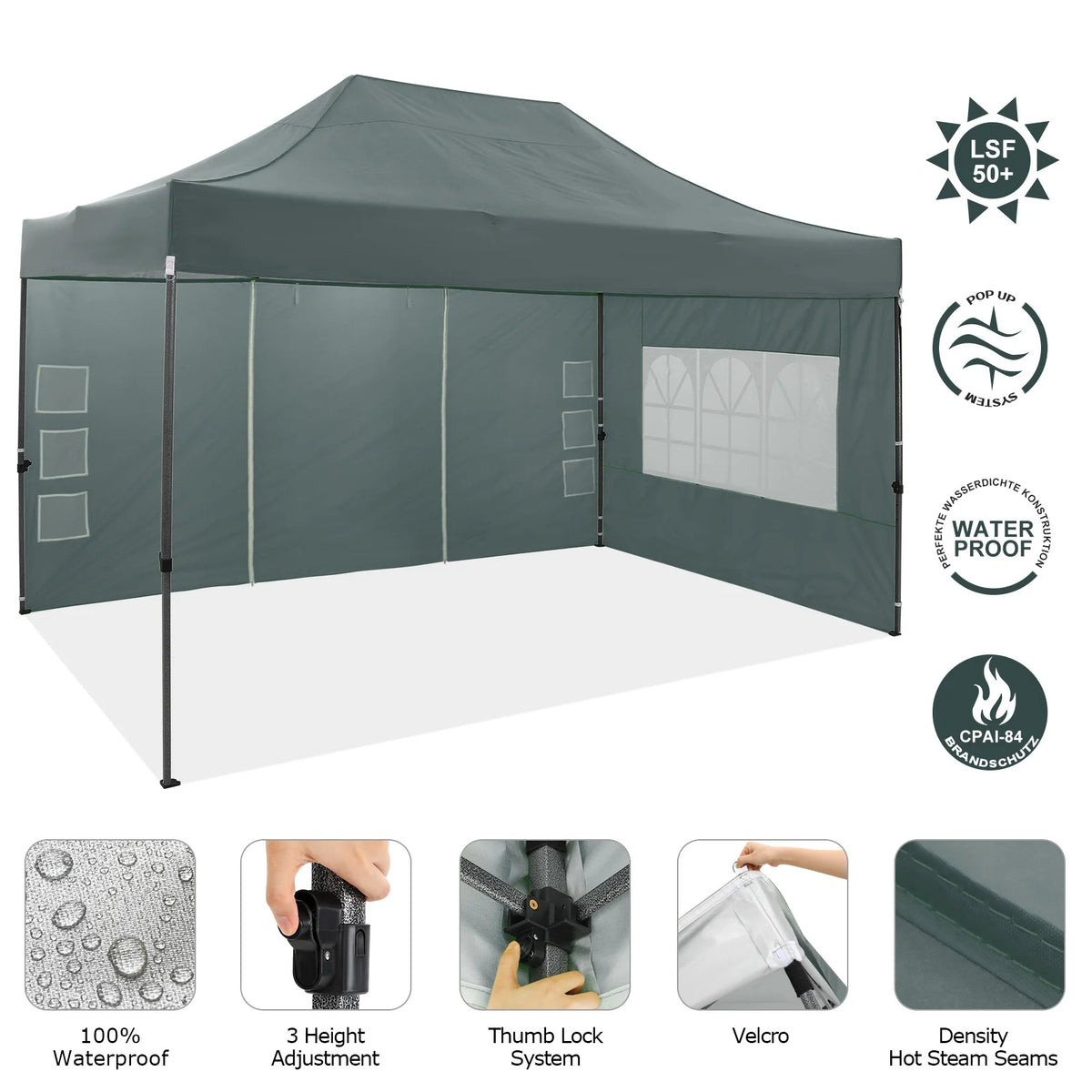 COBIZI 10x15ft Pop up Canopy, Easy up Heavy Duty Canopy Tent with 4 Removable Sidewalls,Gray