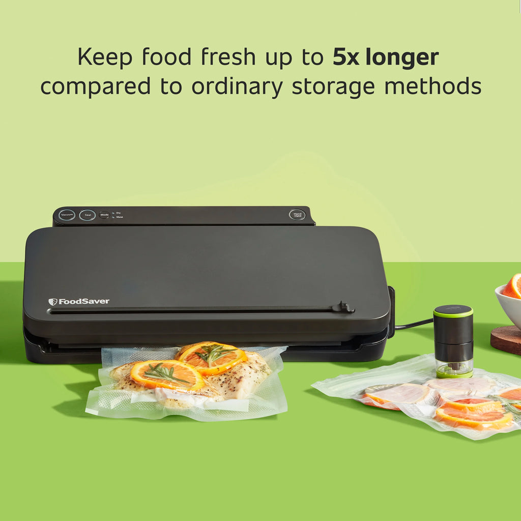 FoodSaver 2-in-1 Vacuum Sealer Machine Starter Kit with (60) Pre-Cut Bags, Professional Food Sealer With Built-In Handheld, Heavy Duty Construction, Complete Starter System for Bulk Food Storage & Freezer Meals