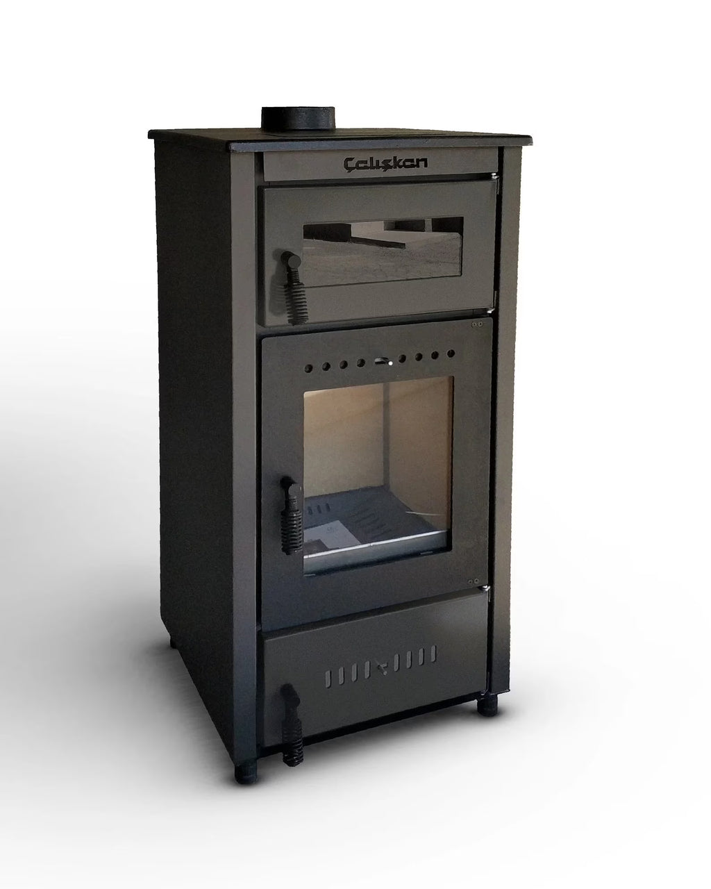 Wood Burning Stove, Superior Cast Iron, Black Modern Indoor Winter Heater, Cooking with Oven, High Efficiency