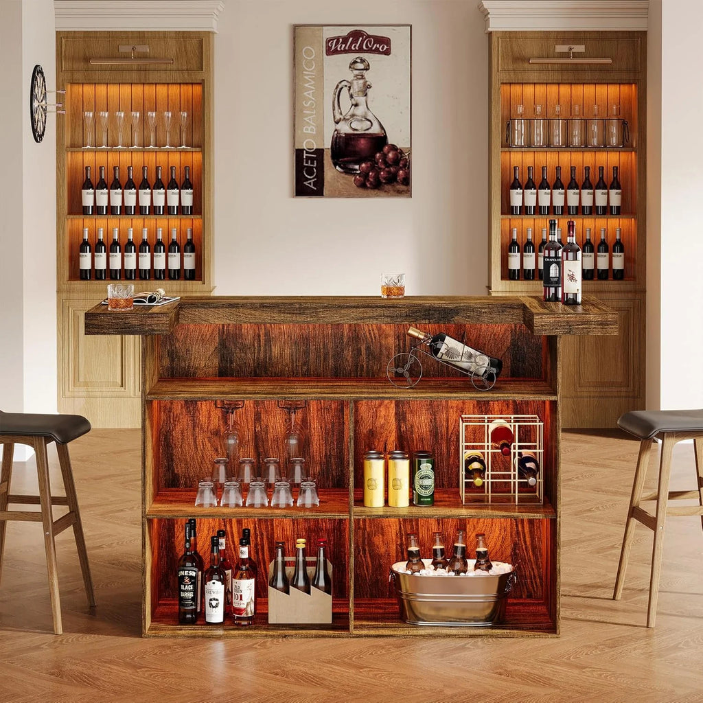 4-Tier Bar Table, 70.9-Inch Large Modern Home Bar Cabinet with Wine Glass Holder and Black Footrest