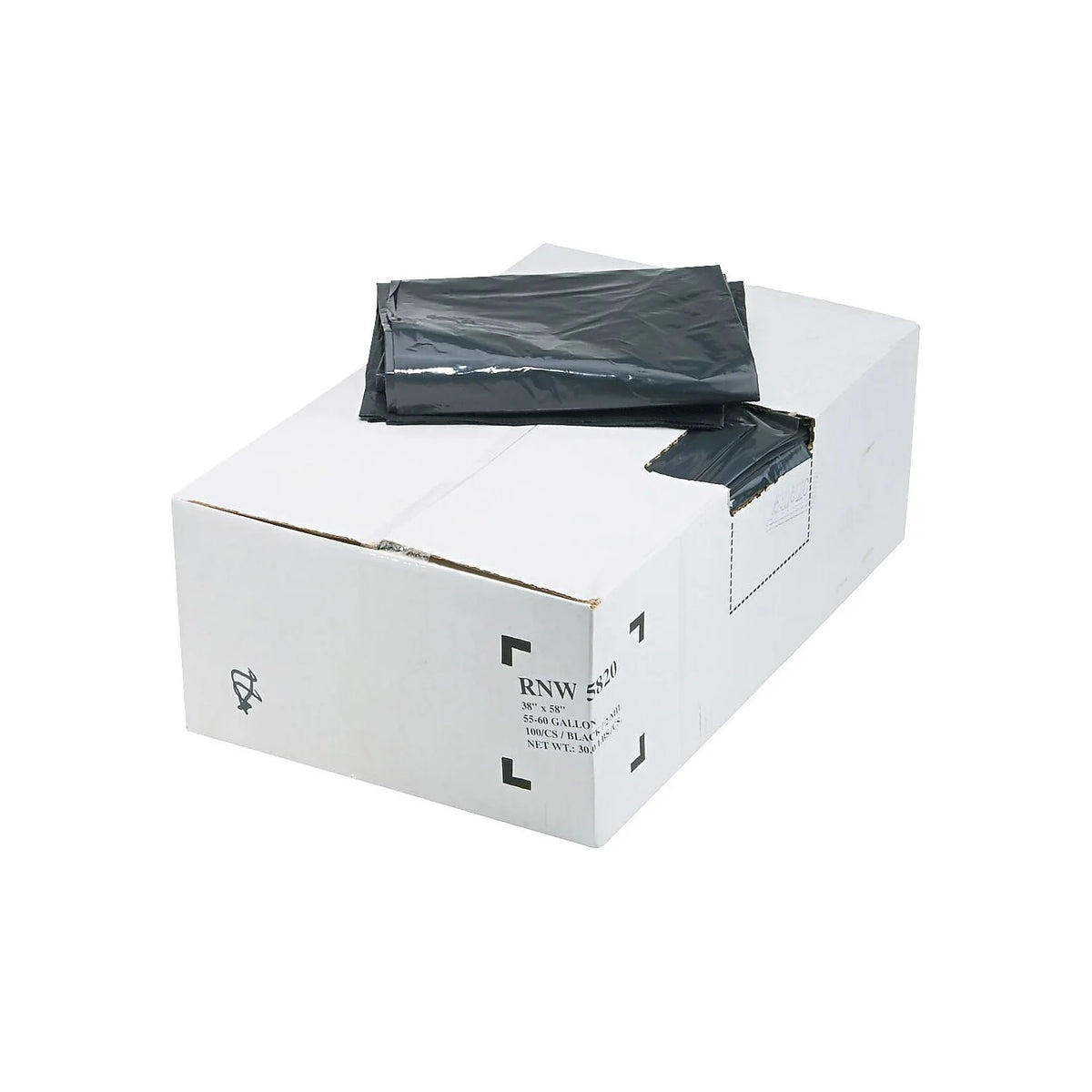 55 Gallon Black Garbage Bags, 38x58, 2mil, 100 Bags (WBIRNW5820)