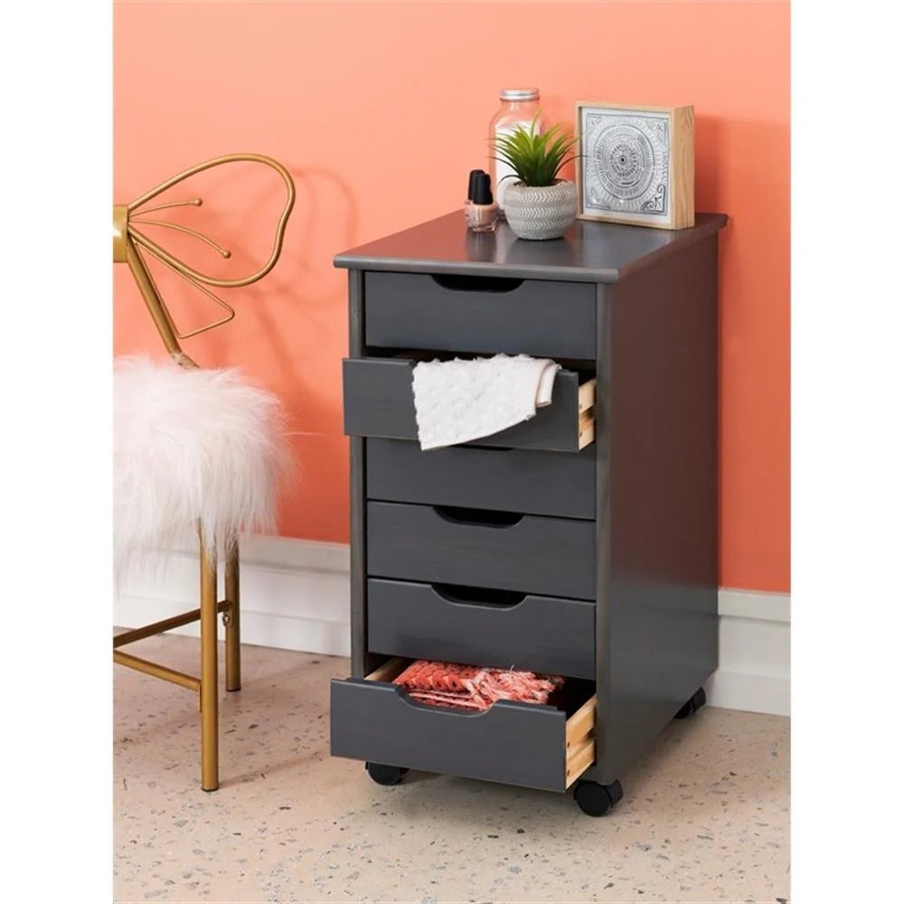 Riverbay Furniture Six Drawer Wood Rolling Storage Cart in Brown