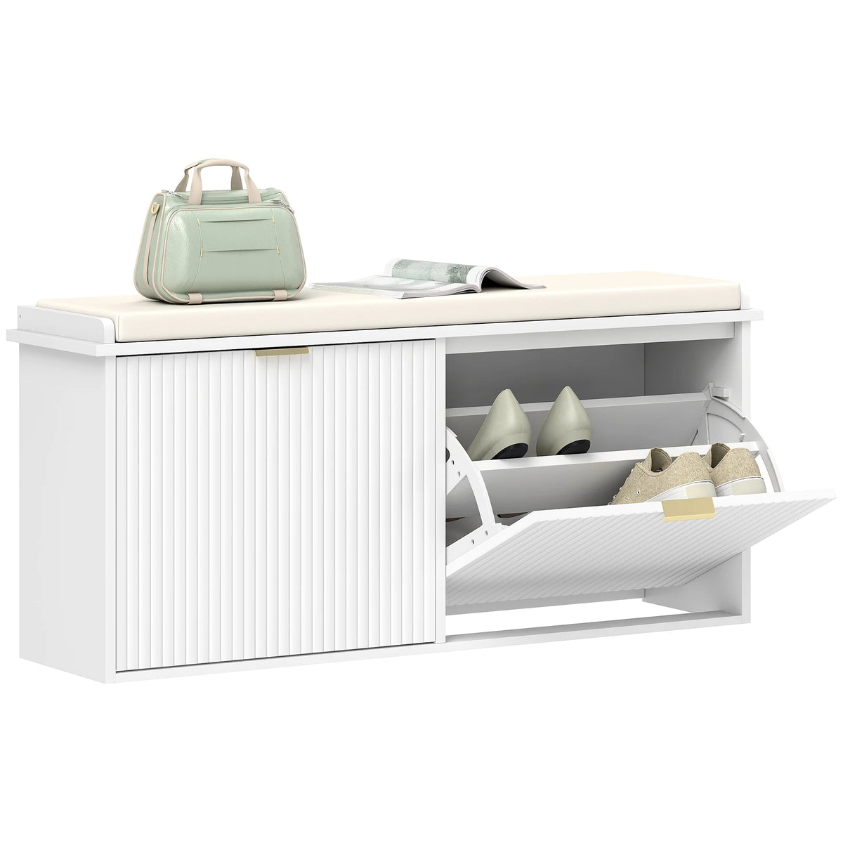HOMCOM Shoe Bench with Padded Seat Cushion and Flip-Drawer, Entryway Bench Holds up to 529lb, 40.9x10.2x18.7 Inches, Black