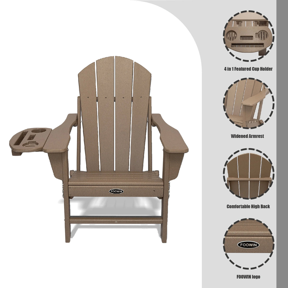 FOOWIN HDPE Plastic Adirondack Chairs Set of 4, Black