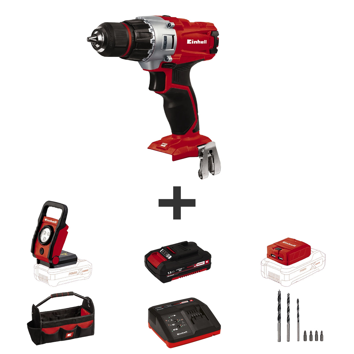 Einhell TE-CD 18/2 Li 18-Volt Power X-Change Cordless Drill Workshop Power Tool Kit, 3/8-Inch, W/ 1.5-Ah Battery