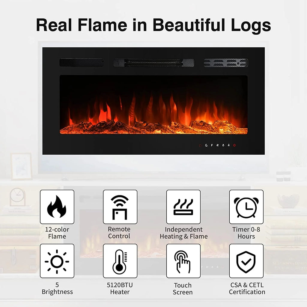 Erommy  70" Fireplace TV Stand with 36" Electric Fireplace White 80''