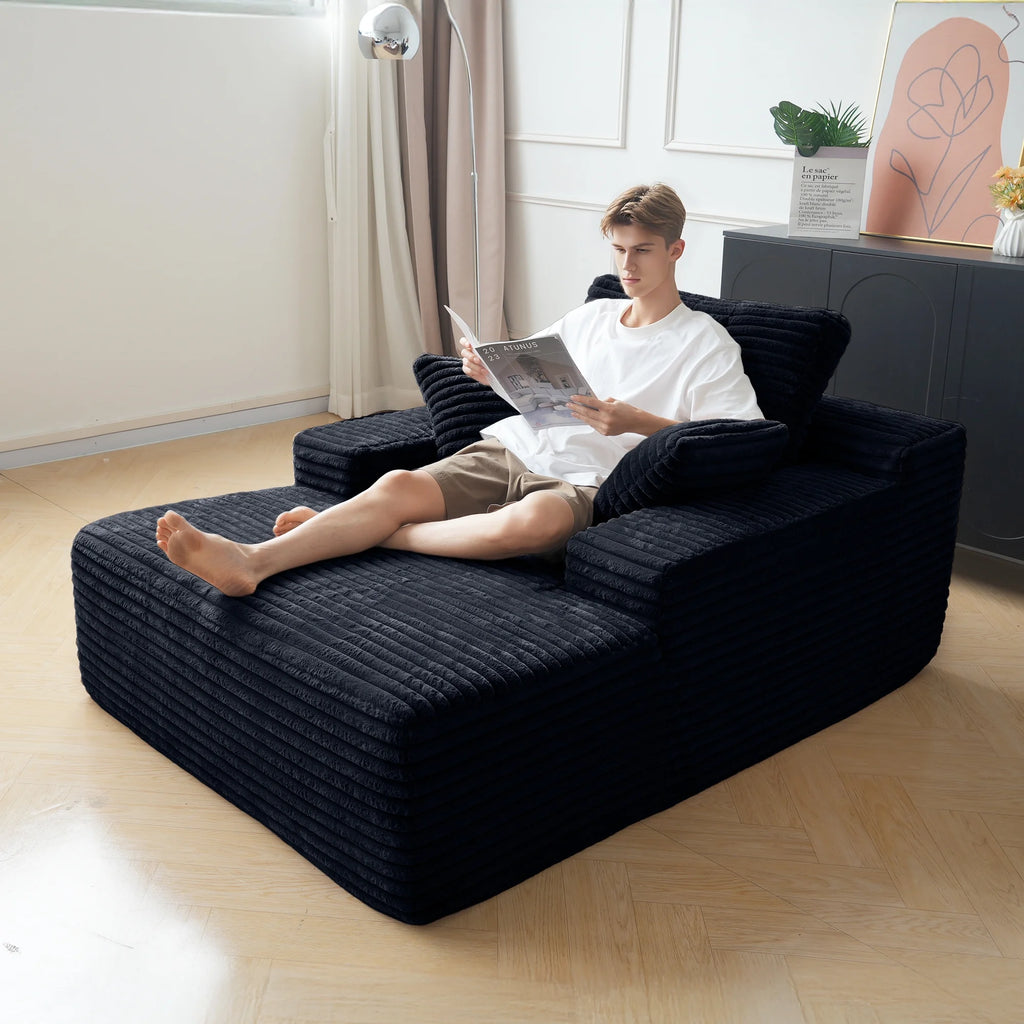 Sodrens Oversized Chaise Lounge Chair Indoor,Upholstered Sofa Bed with Throw Pillows and Armrests,Sleeper Chair for Living Room,Bedroom,Brown,Corduroy
