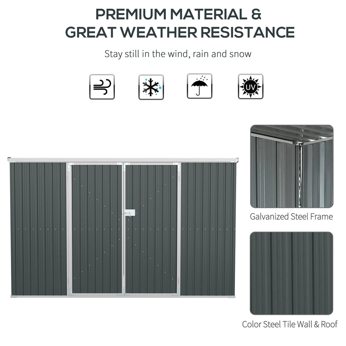 Outsunny 4.6' x 9' Metal Outdoor Storage Shed, Garden Utility Tool House with Double Lockable Doors for Backyard, Patio, Lawn, Garage, White