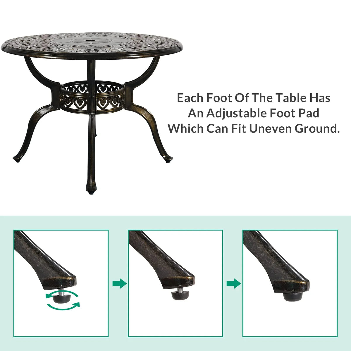 VIVIJASON 38.3" Patio Bistro Table Outdoor Dining Round Table Bronze Cast Aluminum Table with Umbrella Hole