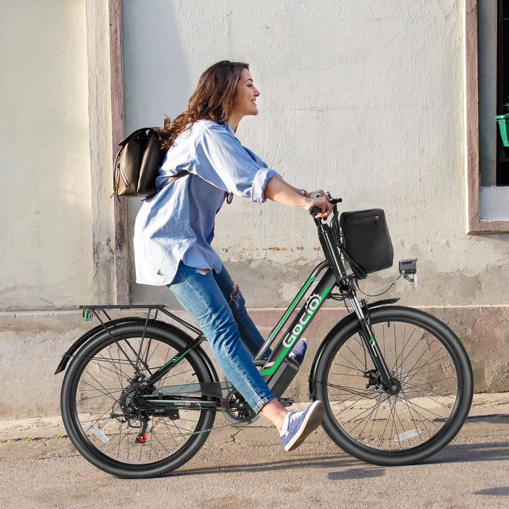 Gocio 26" Electric Bike for Adults, 500W Electric Cruiser Bike, 48V/7.8Ah Removable Battery, 7 Speed, City Commuting E-bike, UL2849