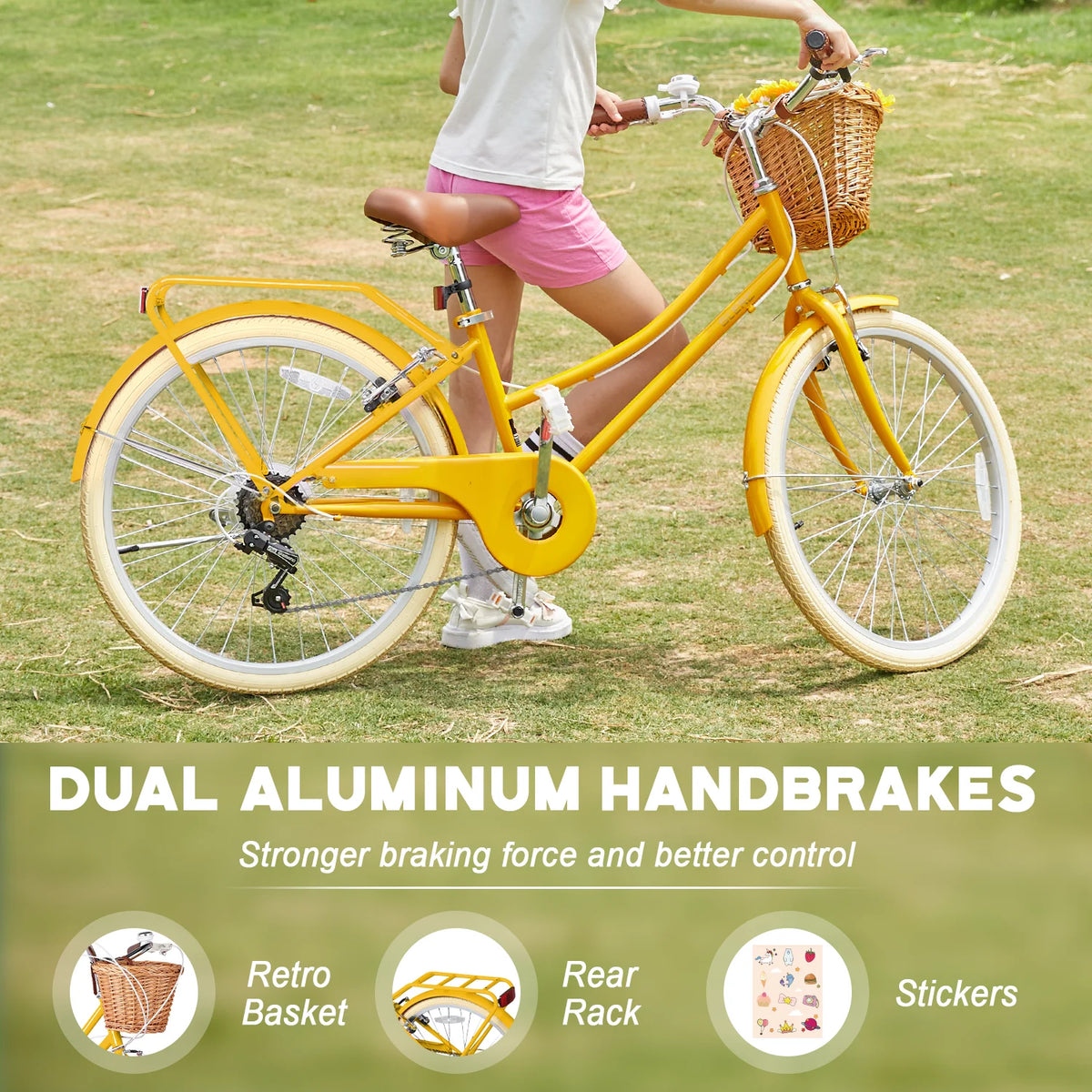 Glerc Missy 24" Girls Cruiser Bike 6-Speed Women's Hybird Bicycle for Ages 7-11 Years, Mint Green