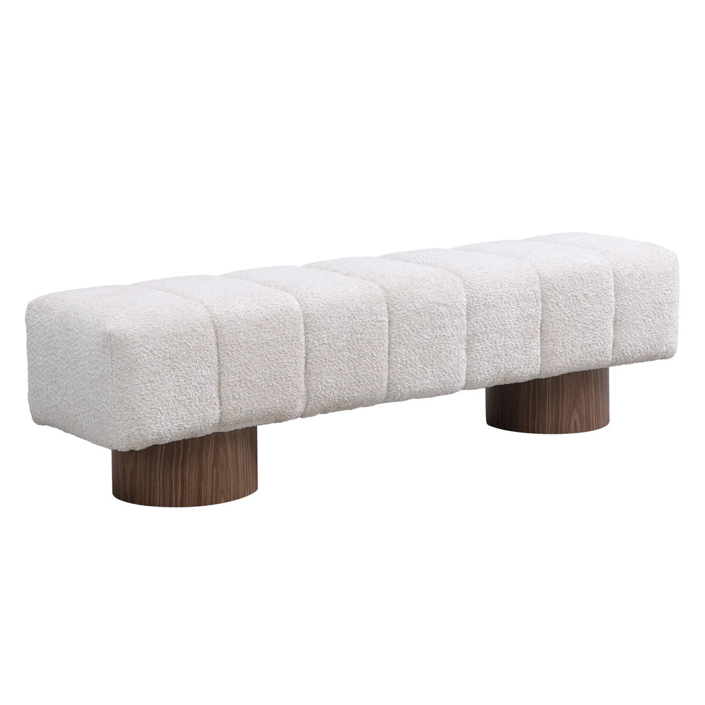 Christopher Knight Home Modern Mid-Century 64" Velvet Tufted Ottoman Bench, Faux Wood Legs, Light Gray