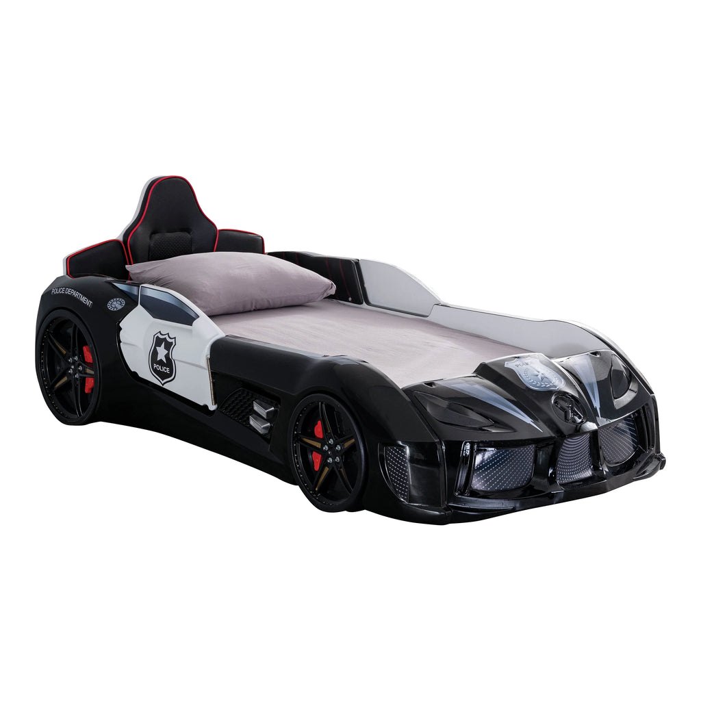 Furniture of America Dash Kids Plastic Twin Race Car Bed with LED and Sound, White