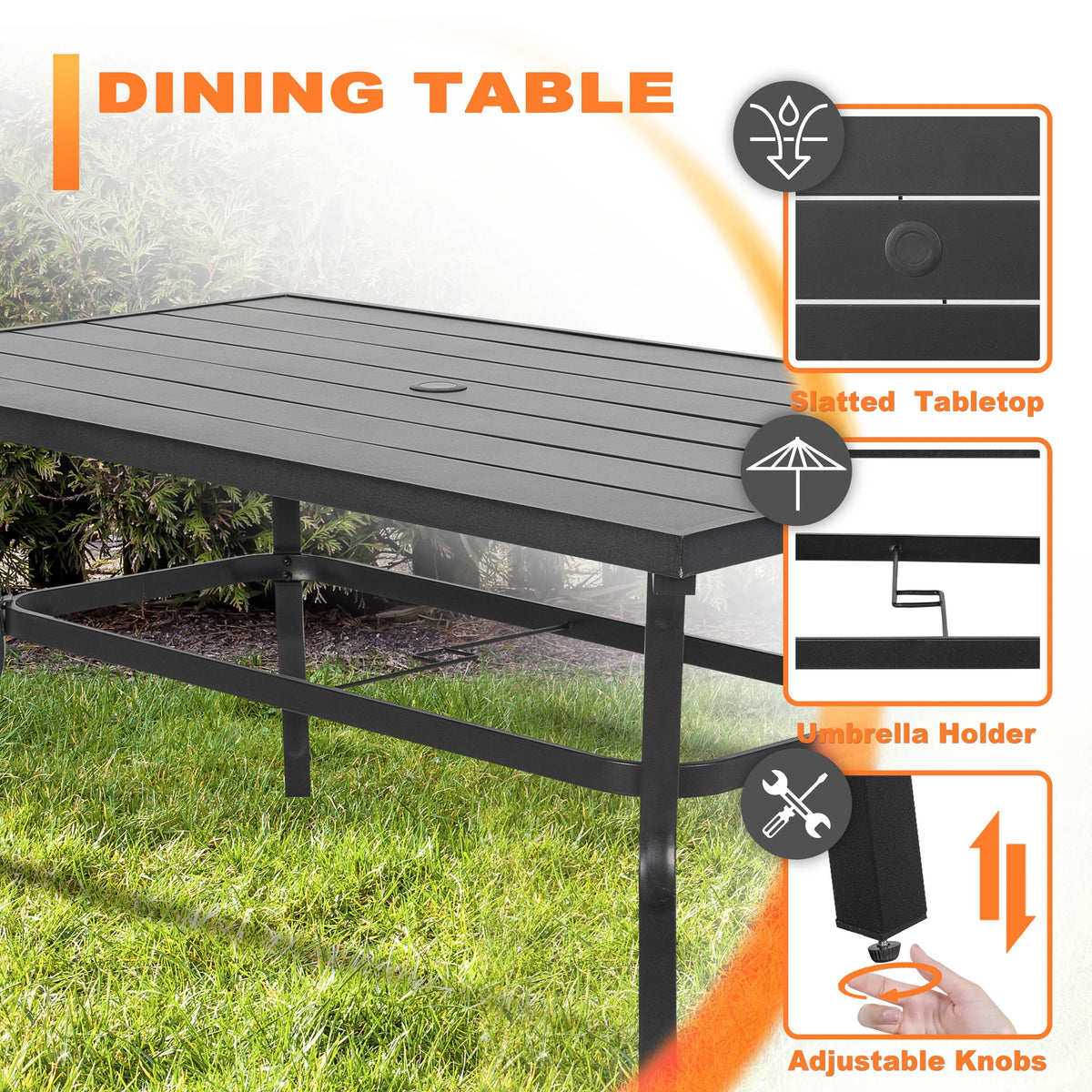 Nuu Garden 5 Piece Outdoor Patio Dining Set, Metal Patio Furniture Set 4 Textilene Swivel Chairs and 37" Square Iron Umbrella Dining Table,Black and Brown