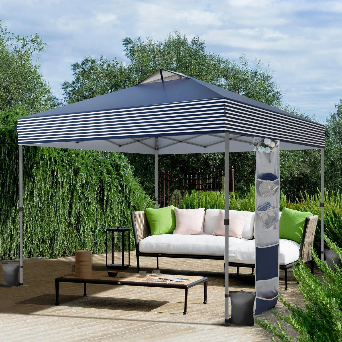 Alpha Joy 10x10ft Pop-up Canopy Instant Outdoor Canopy Tent Portable Straight Leg Shelter with Roller Bag for Outside, Flag