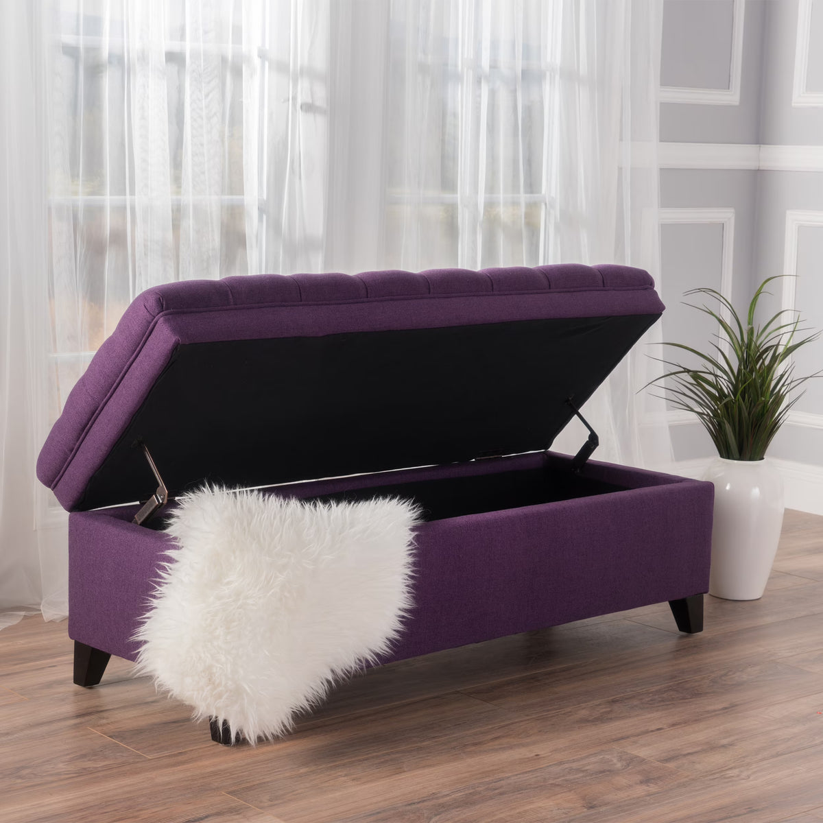 Noble House Hampton Contemporary Fabric Upholstered Storage Ottoman, White and Blue Floral