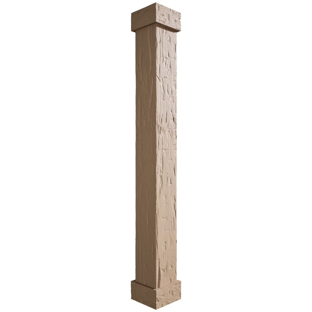 Ekena Millwork 18"W x 5'H Hand Hewn Endurathane Faux Wood Non-Tapered Square Column Wrap with Standard Capital & Base