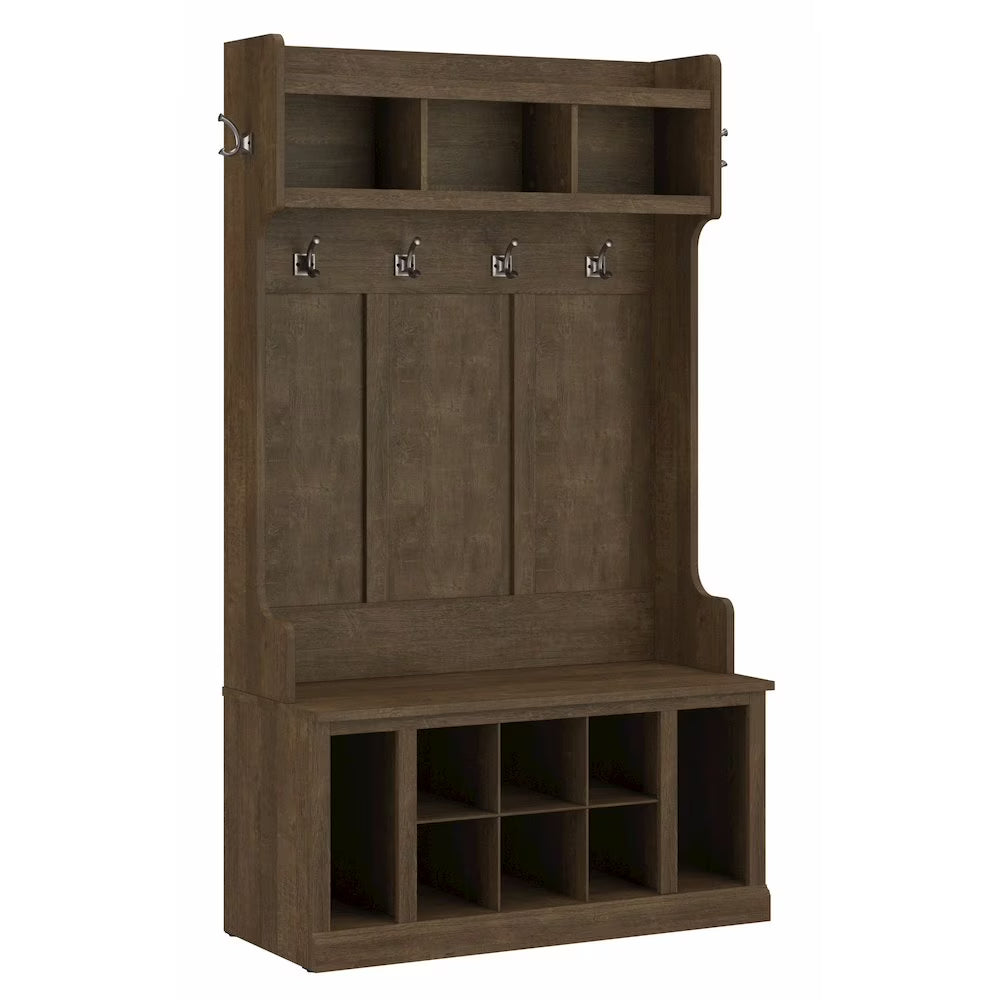 Woodland 40W Hall Tree and Shoe Bench with Shelves in Gray - Engineered Wood