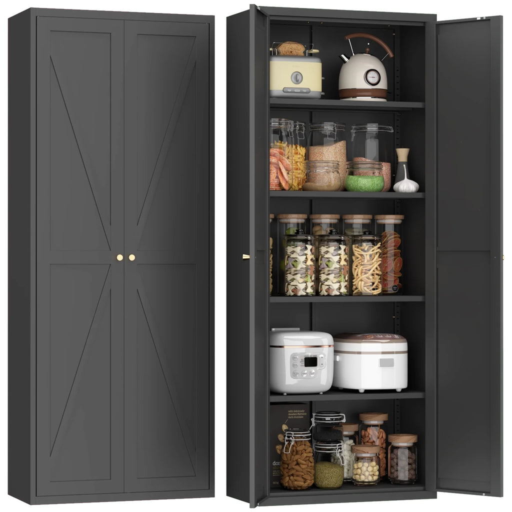 Aukfa 71" Freestanding Kitchen Pantry Storage Cabinet with 4 Adjustable Shelves, Metal Food Pantry Cupboard for Kitchen/Garage/Office, White