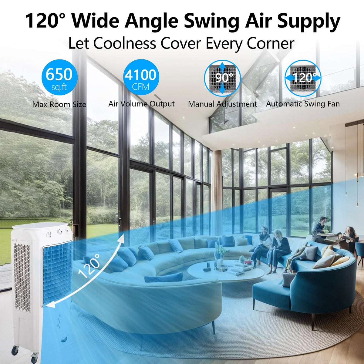 Garvee Air Coolers For Home Quiet,Evaporative Air Cooler 4100 CFM Swamp Cooler Air Conditioner with Remote Control and 4 Ice Packs, 3 Modes & Wind Speeds for Outdoor, Indoor, Garage, 15.8 Gallons