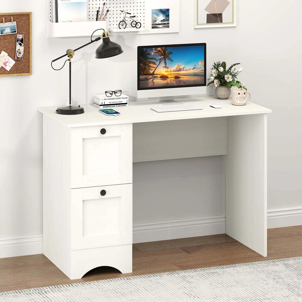 Costway 43" Home Office Desk with Charging Station Compact Study Writing Desk Walnut