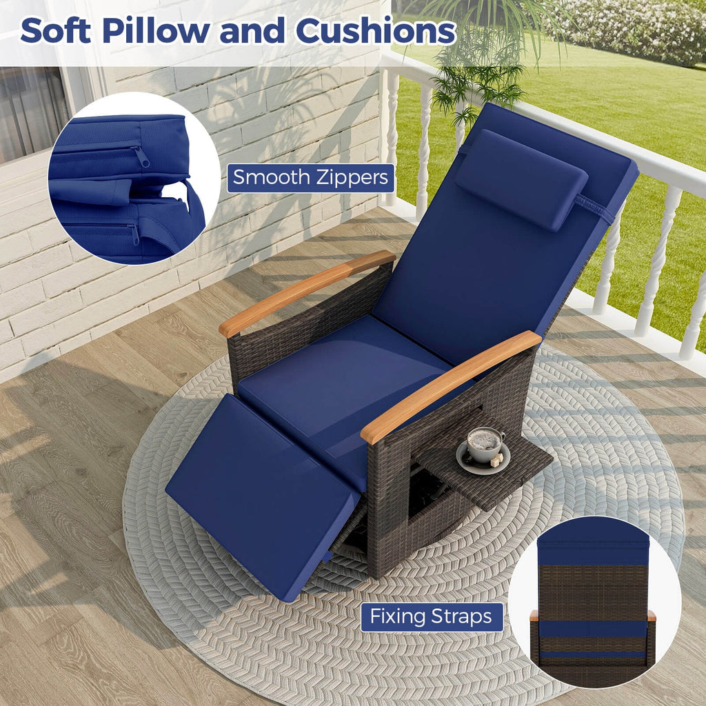 Costway Outdoor 360�� Swivel Rattan Recliner Chair Patio Wicker Chaise Lounge Chair Beige