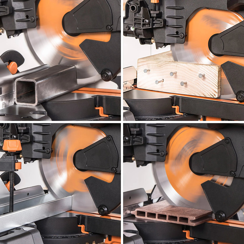 Evolution R255SMS-DB+: Dual Bevel Sliding Miter Saw With 10 in. Multi-Material Cutting Blade