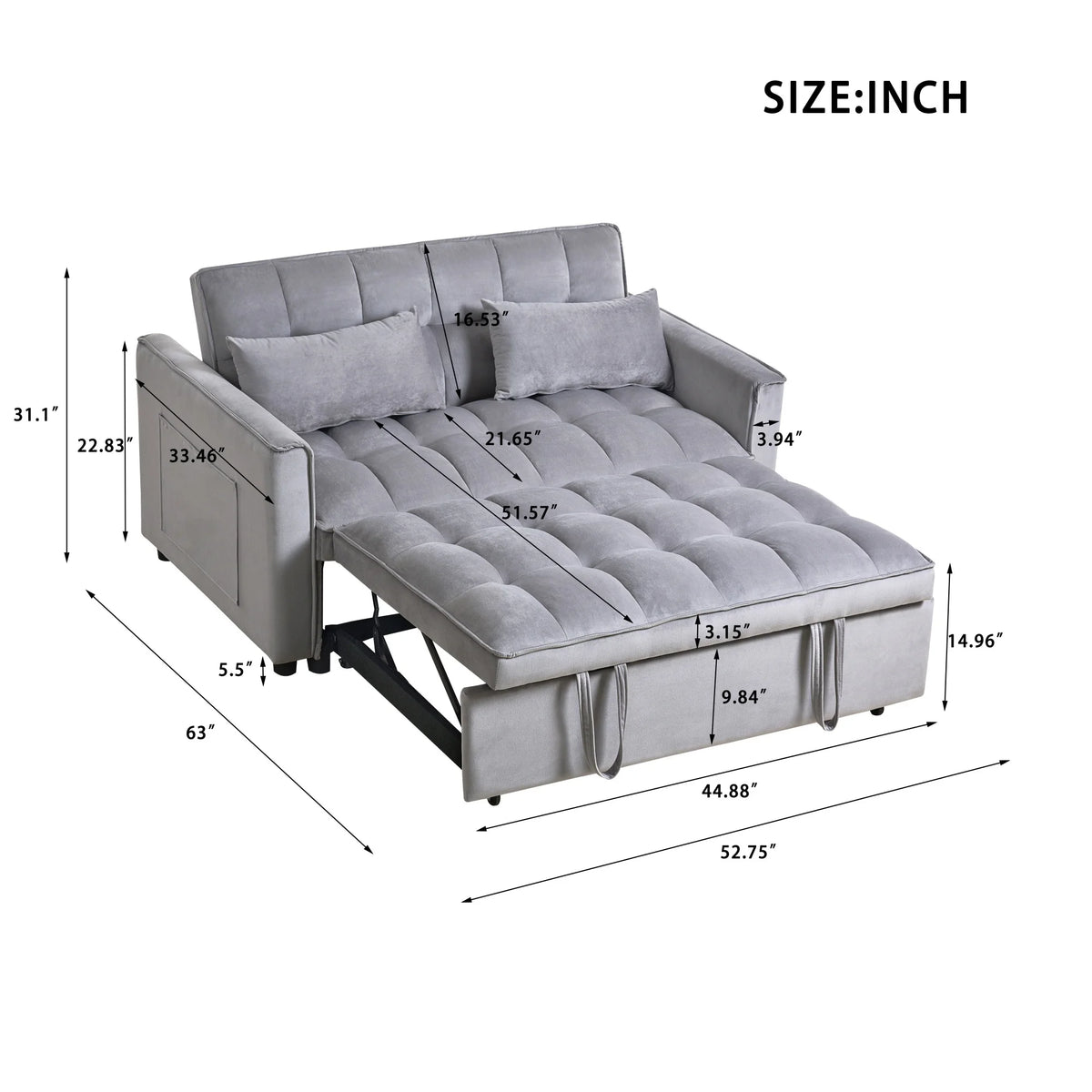 BINBANK Black Velvet 3-in-1 Convertible Sleeper Sofa Bed a?? USB Charging, Adjustable Backrest Pull-Out Futon Loveseat Couch for Living Room, Apartment & Small Space