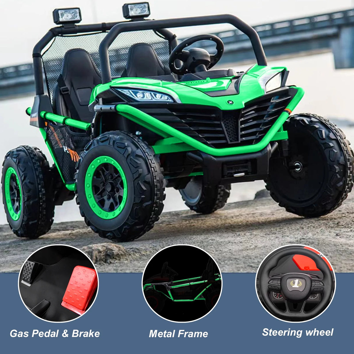 OTTORD 24 V Ride on Car UTV 2 Seater, 2x200W Electric Car Truck with Metal Frame, Brake&Gas Pedal, EVA Tires,3 Speed (Purple Pink)