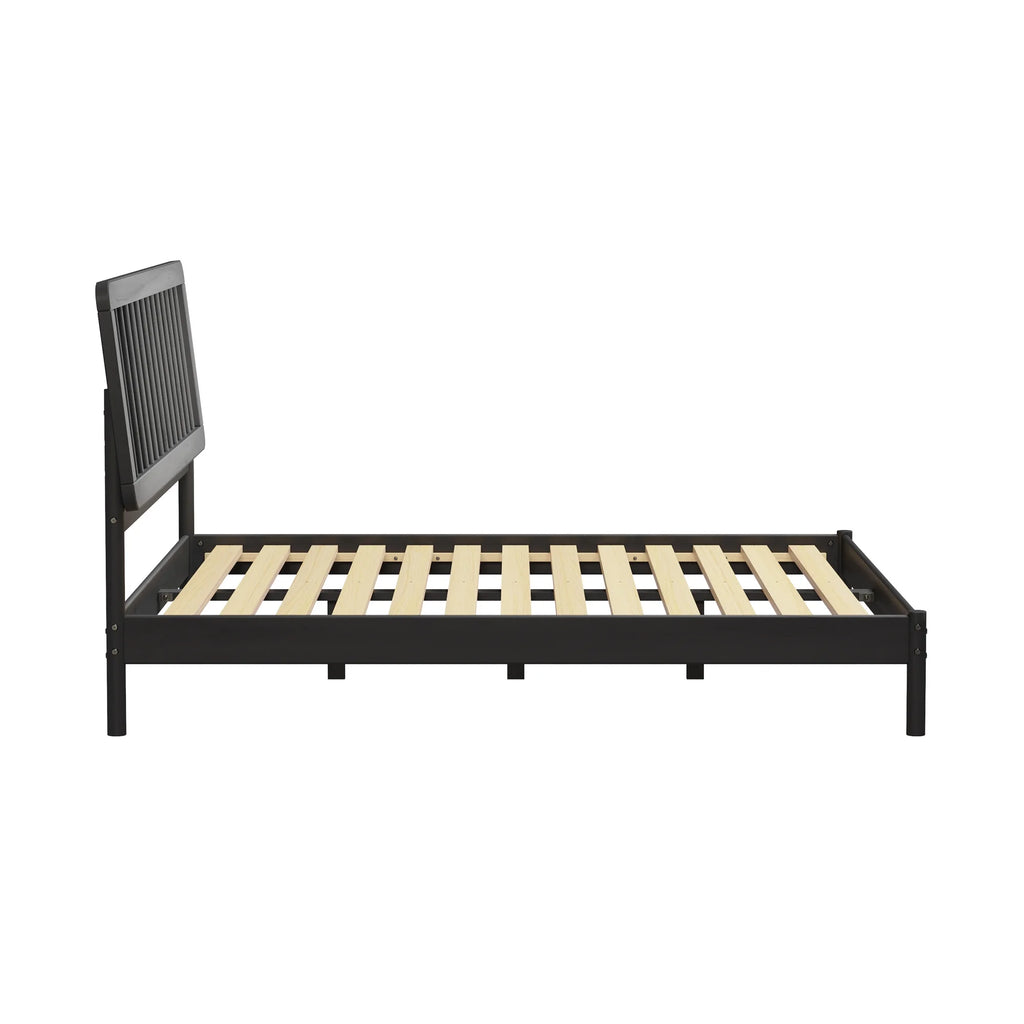 Walker Edison Mid-Century Modern Slatted Solid Wood Queen Bedframe, Natural Pine