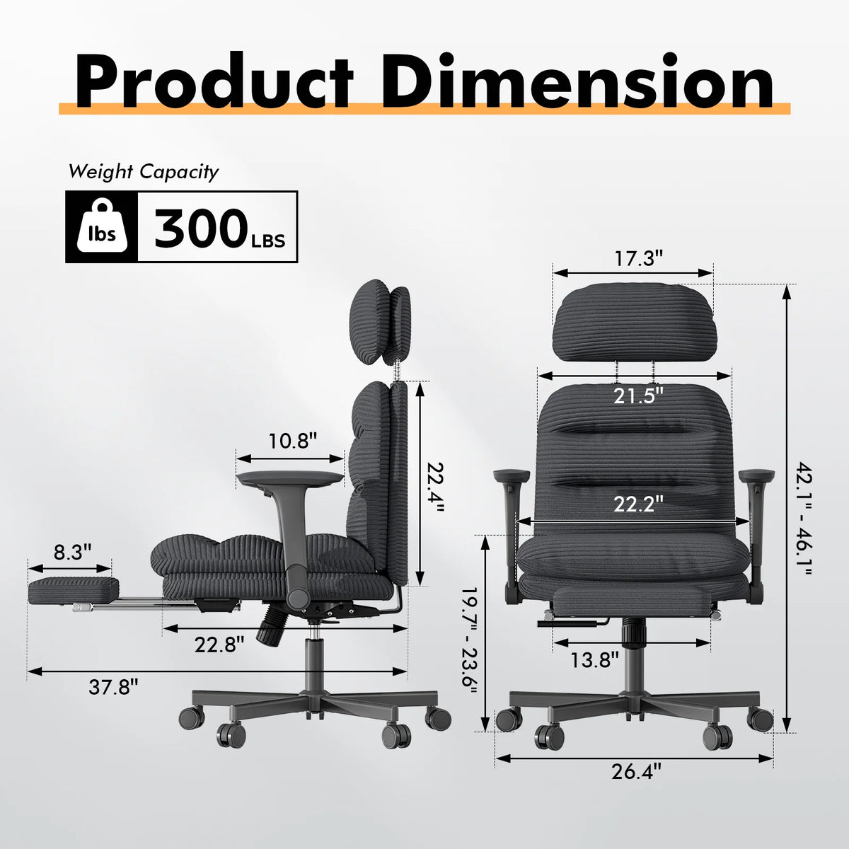 Ninecer Ergonomic Office Chair with Footrest, Big and Tall Computer Desk Chair for Adults, Adjustable Swivel Chair with Headrest Lumbar Support, Black