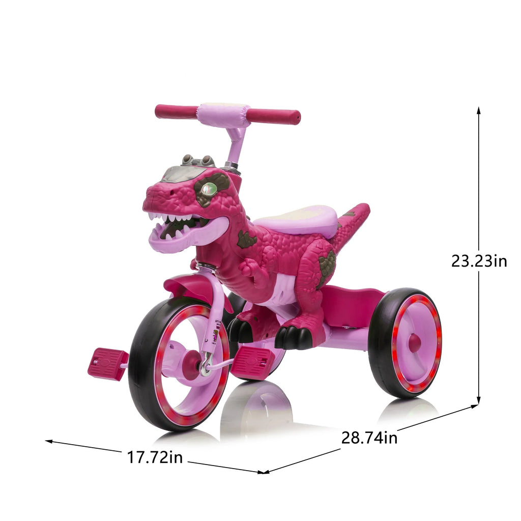 Xuanlur Kids Ride on Dinosaur Tricycle, Toddlers Kid Trike with Wide Flash Wheels, Anti-Slip Pedals, Rear Basket, Music & LED Lights, Toddler Bike Toys Gift for 3-6 Year Old Boys & Girls (Green)