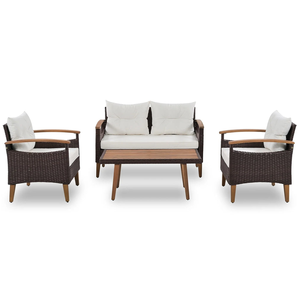Topcobe Patio Seating Set with Cushions, 4-Piece Garden Furniture, Beige