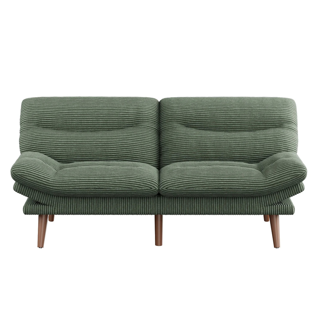 CHITOOMA 66" Futon Sofa Bed with Adjustable Backrest and 6-Level Armrests, Grey Corduroy Convertible Futon Couch, Comfy Loveseat for Small Spaces, Apartment or Office