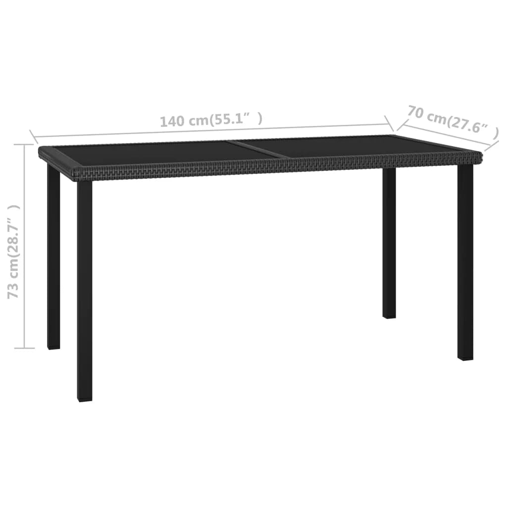 vidaXL Outdoor Dining Table Garden Porch Patio Table with Glass Top PE Rattan