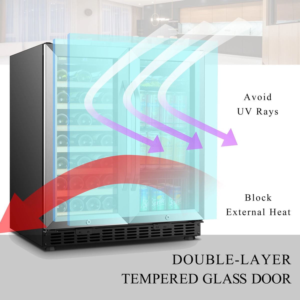 Lanbo 76 Can 31 Bottle Under Counter Dual Zone Wine Refrigerator and Beverage Cooler 30 inch Width