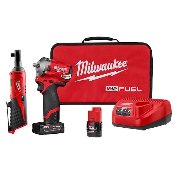 M12 FUEL 12V Lithium-Ion Brushless Cordless Stubby 3/8 in. Impact Wrench Kit with M12 3/8 in. Ratchet