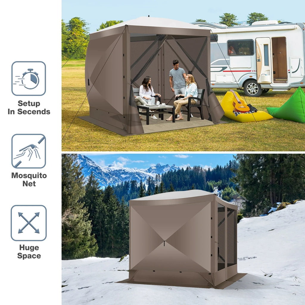 Hoteel 6x6ft Outdoor Pop Up Gazebo for Camping, Screen House with 4 Sidewalls and Mosquito Netting, Waterproof, UV Resistant,Portable Carry Bag, for Outdoor Camping, Lawn and Backyard, Brown
