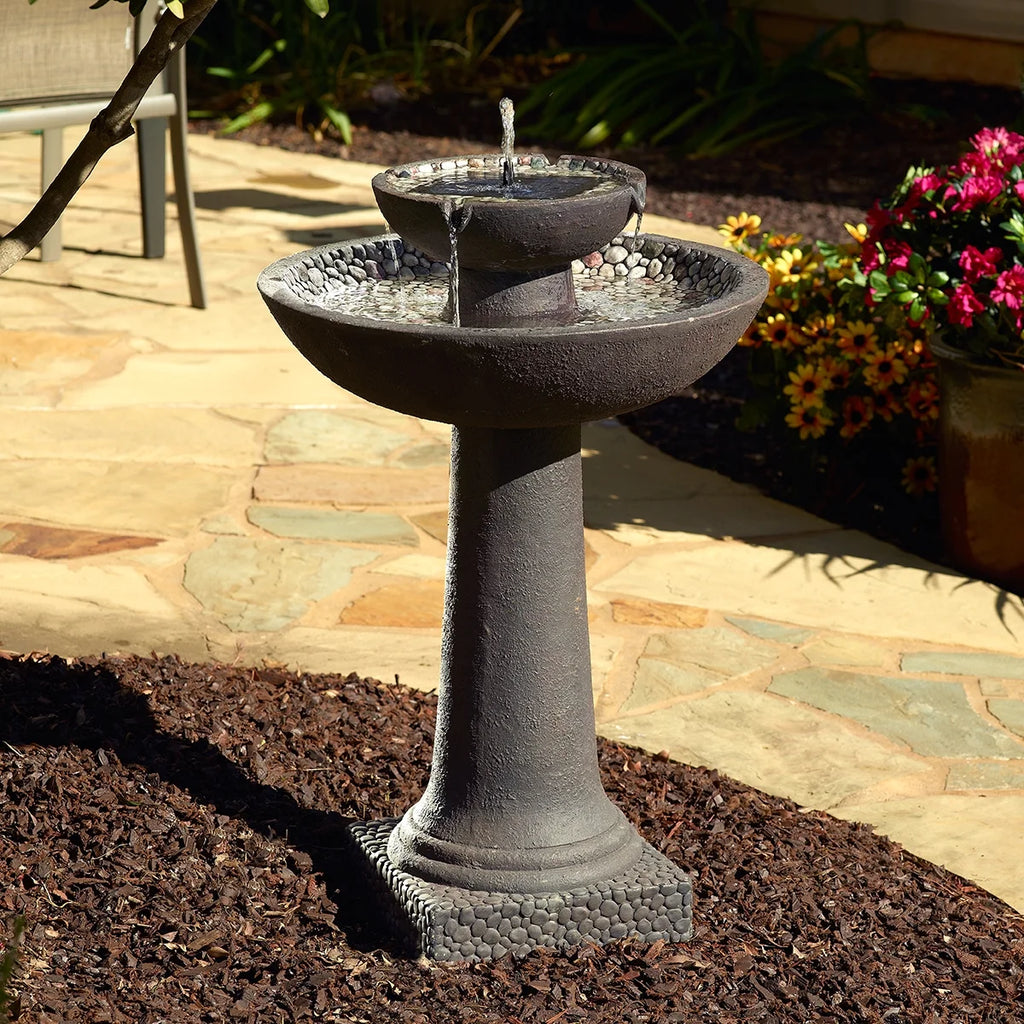Smart Solar, Riverstone Solar-on-Demand 2-Tier Fountain - Brown