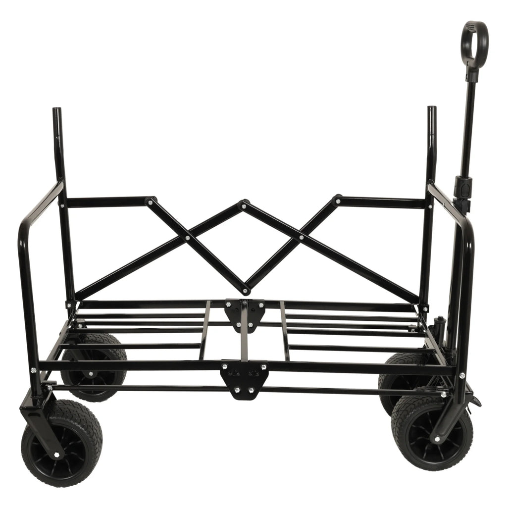 3-in-1 Collapsible Wagon Cart with Bench Seat, 500lbs Convertible Heavy Duty Utility Wagon with Flexible Handle, All-Terrain Folding Grocery Cart with Wheels for Shopping, Camping, Orange