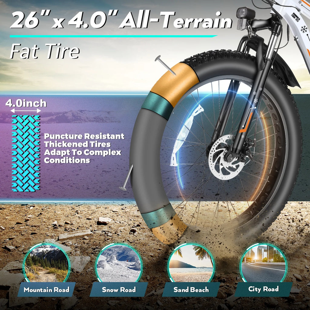 Gocio 26" 4.0 Fat Tire Electric Bike for Adults, 500W Motor, 48V 13Ah Battery, Lightweight Aluminum Alloy Frame, Max 22Mph Electric Mountain Bike Beach Snow Ebike for Men, Professional 7-Speed UL2849