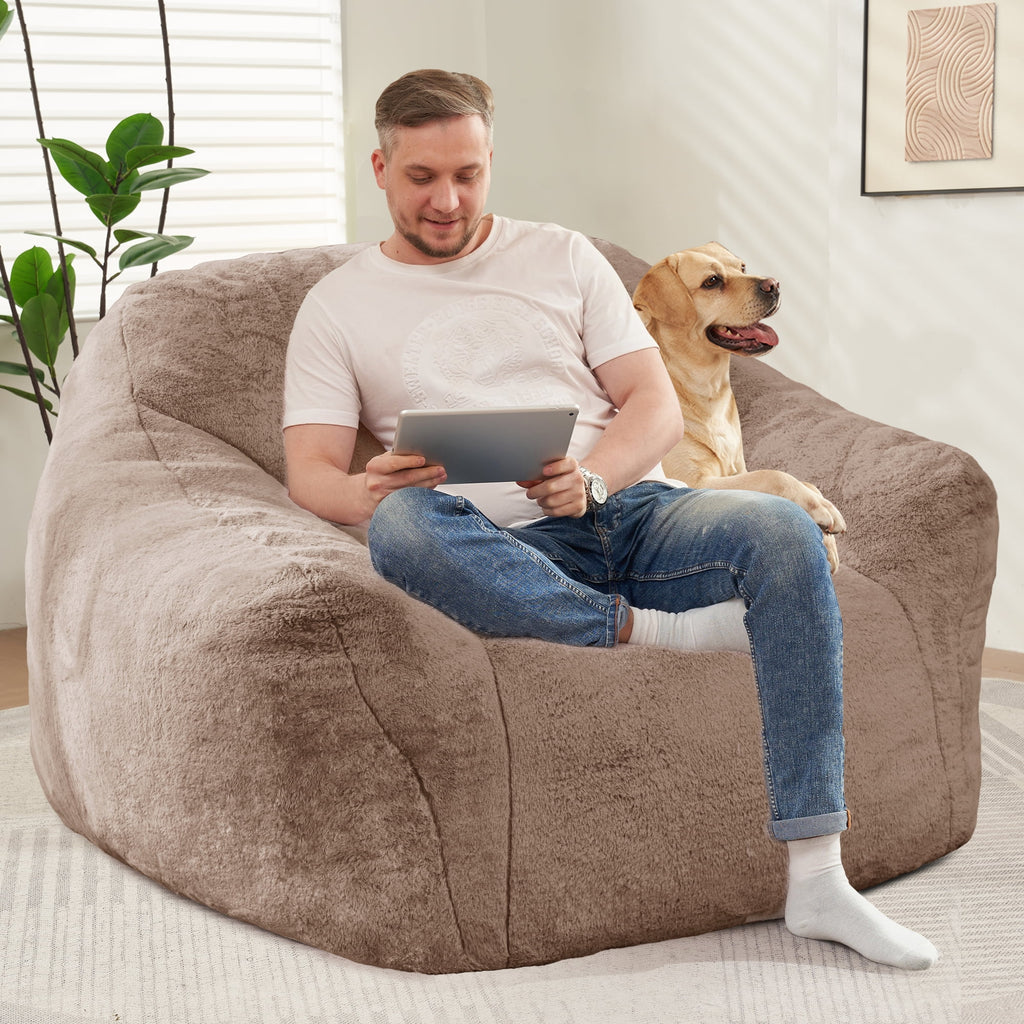 HOMGUAVA Giant Bean Bag Chair for Adults & Kids, Oversized Lounger Couch Large Lazy Chair w/ Stuffed Memory Foam & Wide Armrests, Light Gray