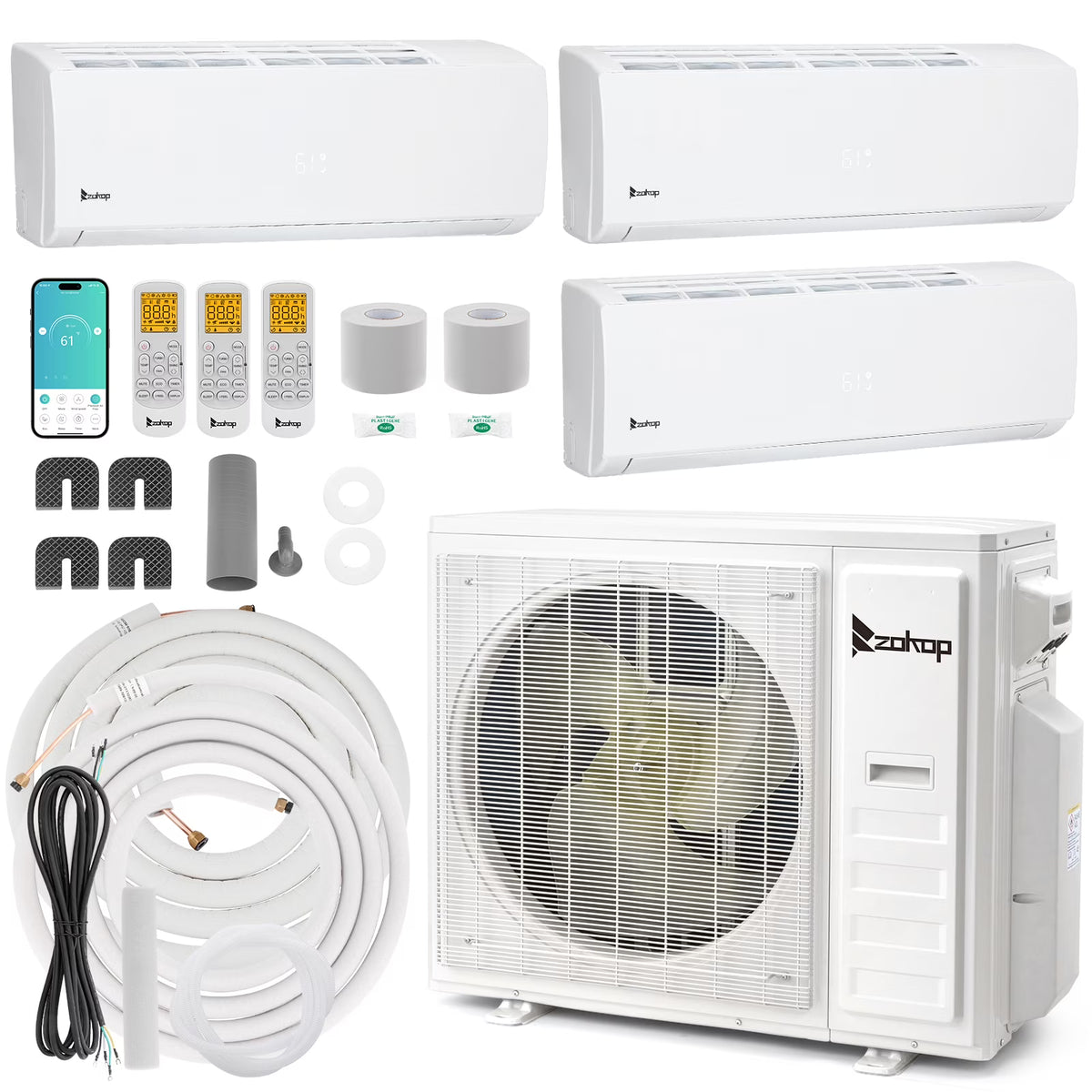 Ktaxon 2 Zone 9000 + 9000 BTU WIFI Mini Split AC/Heating System, 19 SEER2 Dual Zone 18000 BTU Ductless Split Air Conditioner with Pre-Charged Condenser, Heat Pump & 25Ft Installation Kit, 208-230V