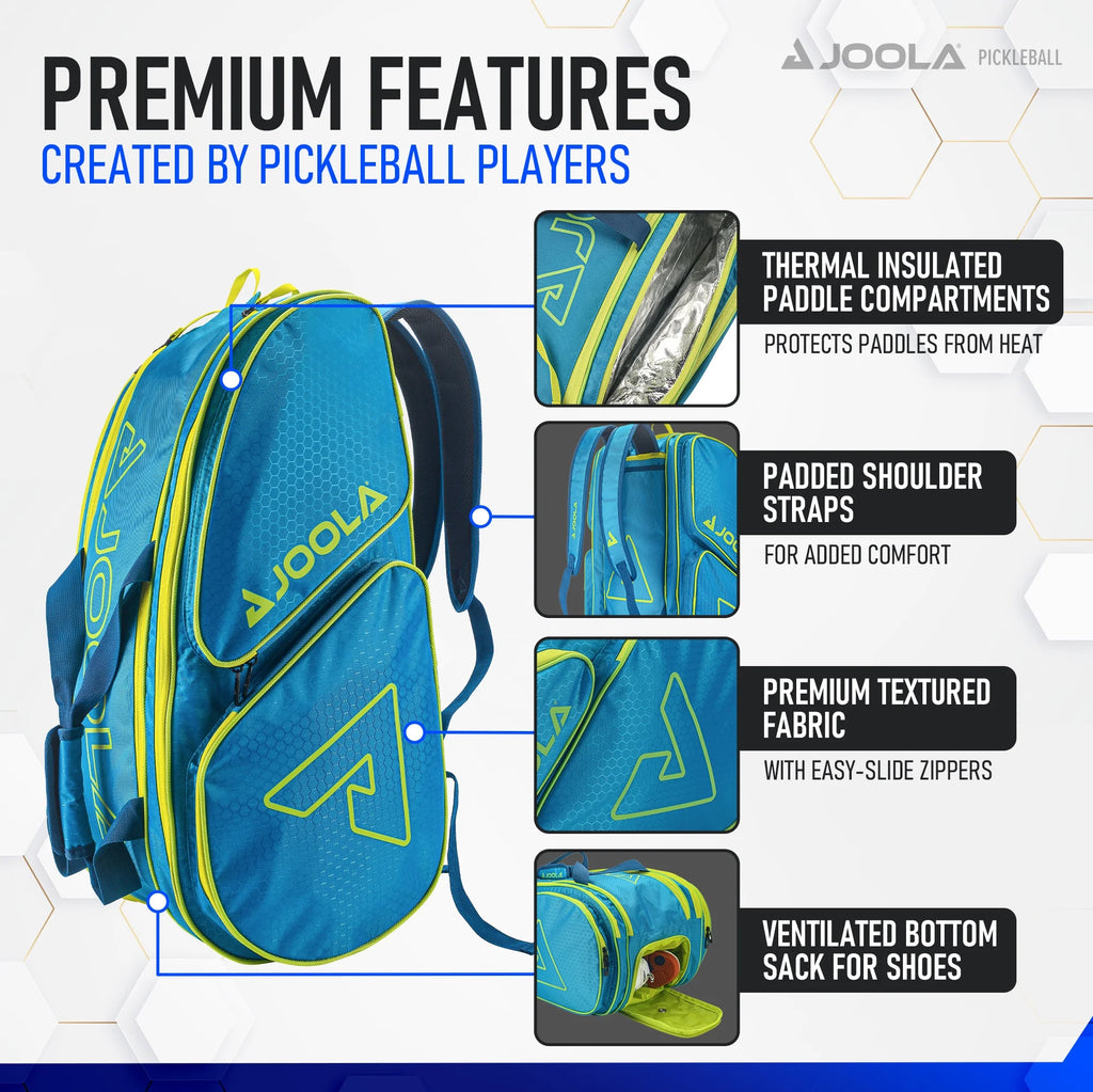 JOOLA Tour Elite Pickleball Bag, Backpack, Duffle Bag for Pickleball and Racket Sports, Black/Yellow