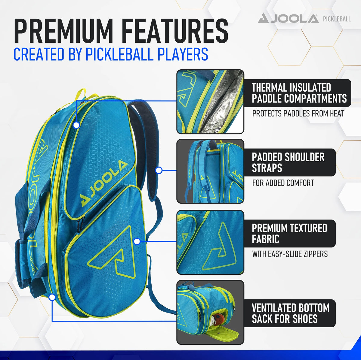 JOOLA Tour Elite Pickleball Bag, Backpack, Duffle Bag for Pickleball and Racket Sports, Black/Yellow