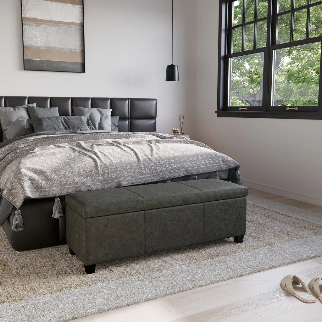 BELLEZE Storage Ottoman Bench Footstool - Amherst (Beige)