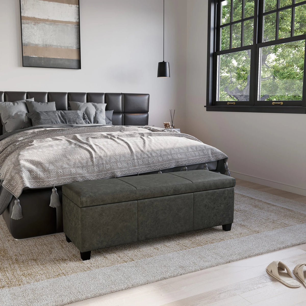 BELLEZE Storage Ottoman Bench Footstool - Amherst (Beige)